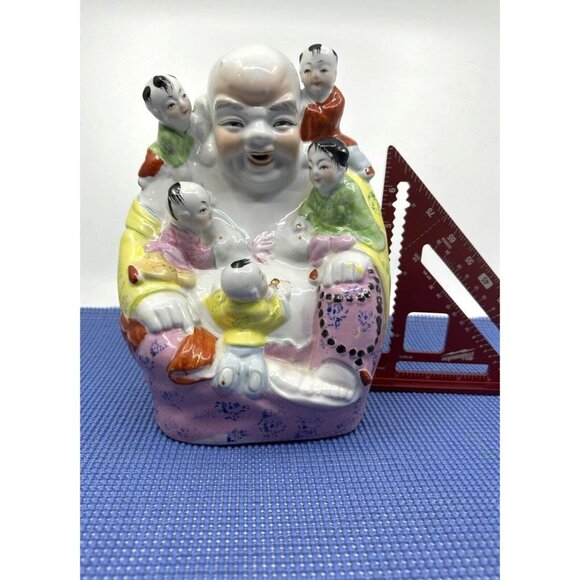 Hand Painted Porcelain Laughing Buddha Figurine Children Multicolor Collectible - Picture 7 of 12
